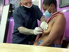 Black busty Youtuber gets nipples pierced