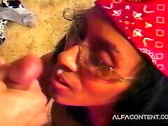 Horny black girl pounded hard and got facial