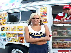 Petite blonde cheerleader teen picked up for sex in a car