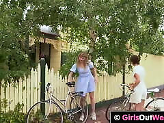 Hairy lesbian babes lick cunts and use cucumber