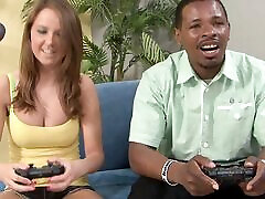 Brunette Girl with small tits enjoys her first BBC during interracial sex scene