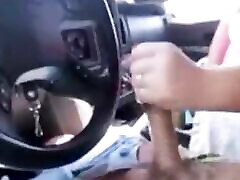 Wife Gives Sissy Girl A Handjob While Driving In Town Making A Cum Mess Everywhere