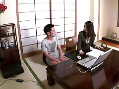 Young Japanese lawyer has schoolgirl slepling with client inside the office and lets him come on her pussy