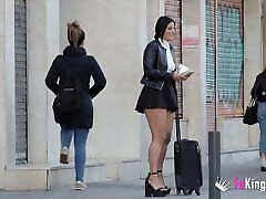 HUNTING COCKS!! Brunette babe Rebeka looks for random guys around Barcelona