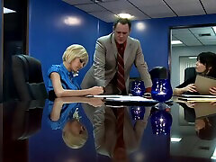 FFM threesome in the office with Jenny Handrix & teen white anal Hills