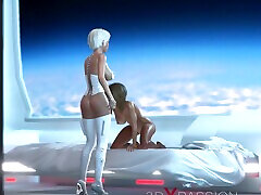 3d sexy sci-fi dickgirl android plays with a hot woman in the space station
