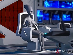 Alien dickgirl fucks ebony slave in space stati