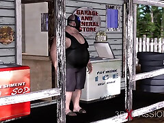A fat maniac fucks hard a beautiful blonde in the cream hot sex of gas station