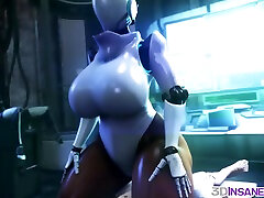 Hot ebony robot beauty takes cock ride on this massive dick in an evil dungeon