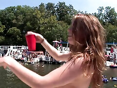 Amateur sluts in swimsuits gladly flash at a lake party