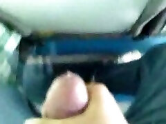 Horny amateur dude keeps jerking his dick right in the public bus