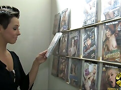 Brunette with scekrt tube Hair Takes on Two Guys in a Gloryhole