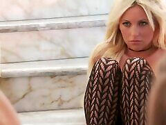 Heather big boobs porny the hot blonde in lingerie poses on the stairs