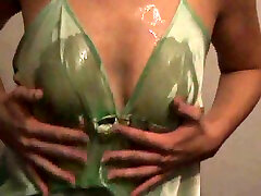 I asked my sexy at swiming GF to dress up in her satin dress