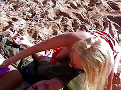 Finding nice shade at the beach made the blonde eager to try
