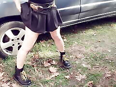 Pissing in public parking with mouthfull