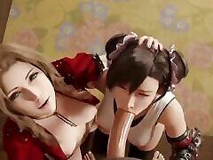Tifa X Aerith Threesome Blowjob