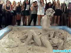 European hotties enjoy wrestling in mud