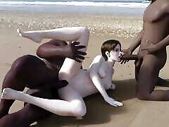 White Girl Gets Blacked On The Beach By 2 Bbcs