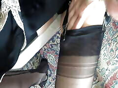 Fully fashionable stockings and silk kimono