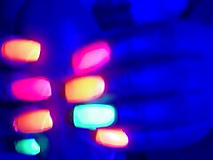 Black light glowing nail handjob