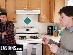 Pizza Delivery Asian Princess Gets Stuck In The Window & She Has To Suck 2 Unhelpful Dicks - TeamSkeet