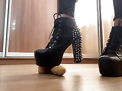 mistress goddes cock balls punishment heels leather metal shoes