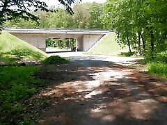 Hard Titslapping under trainbridge