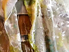 Oiled and creamed girl gunged in the caravan
